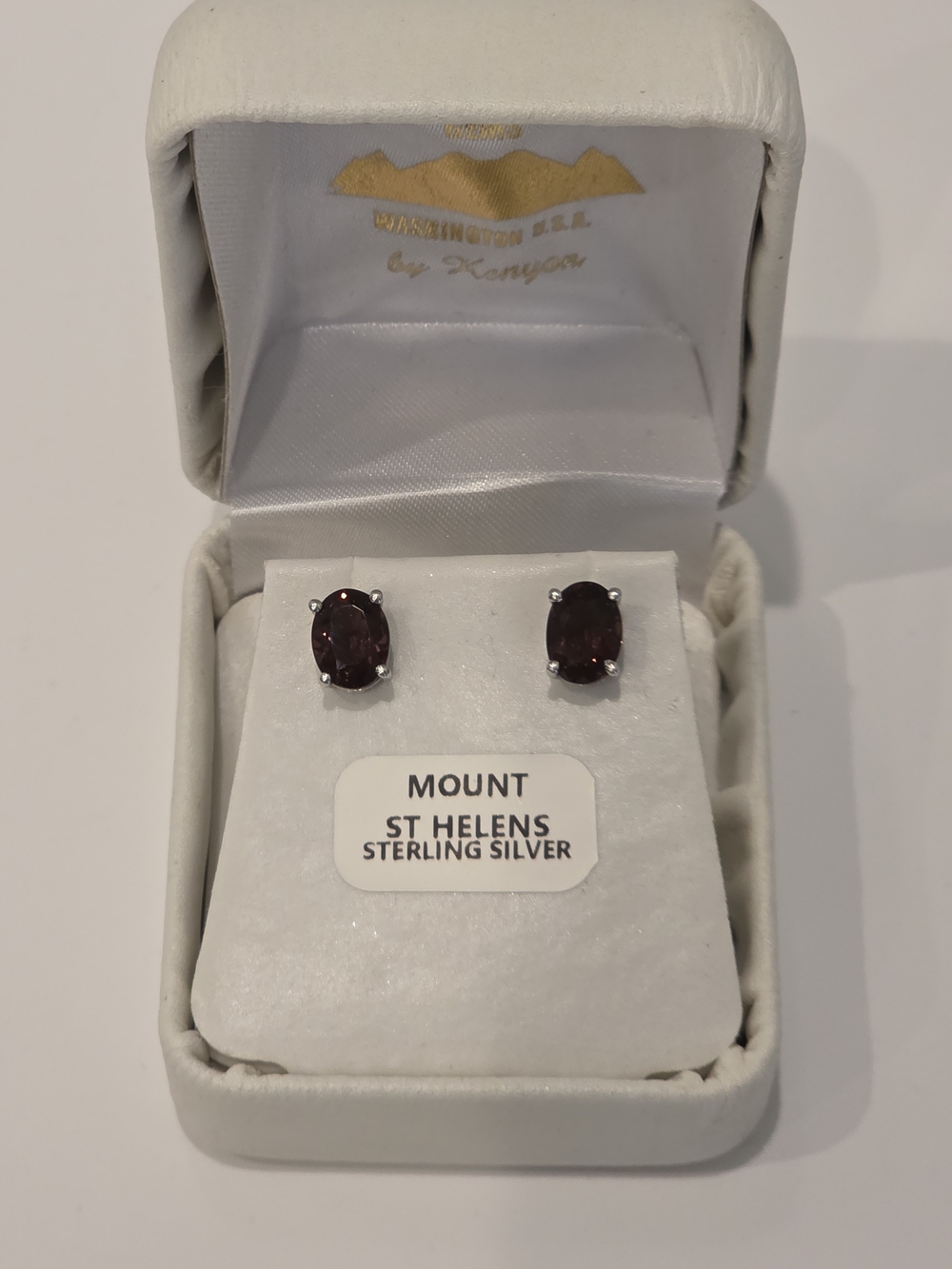 Silver Colored Faux Garnet Oval Stud Earrings - Deep Red